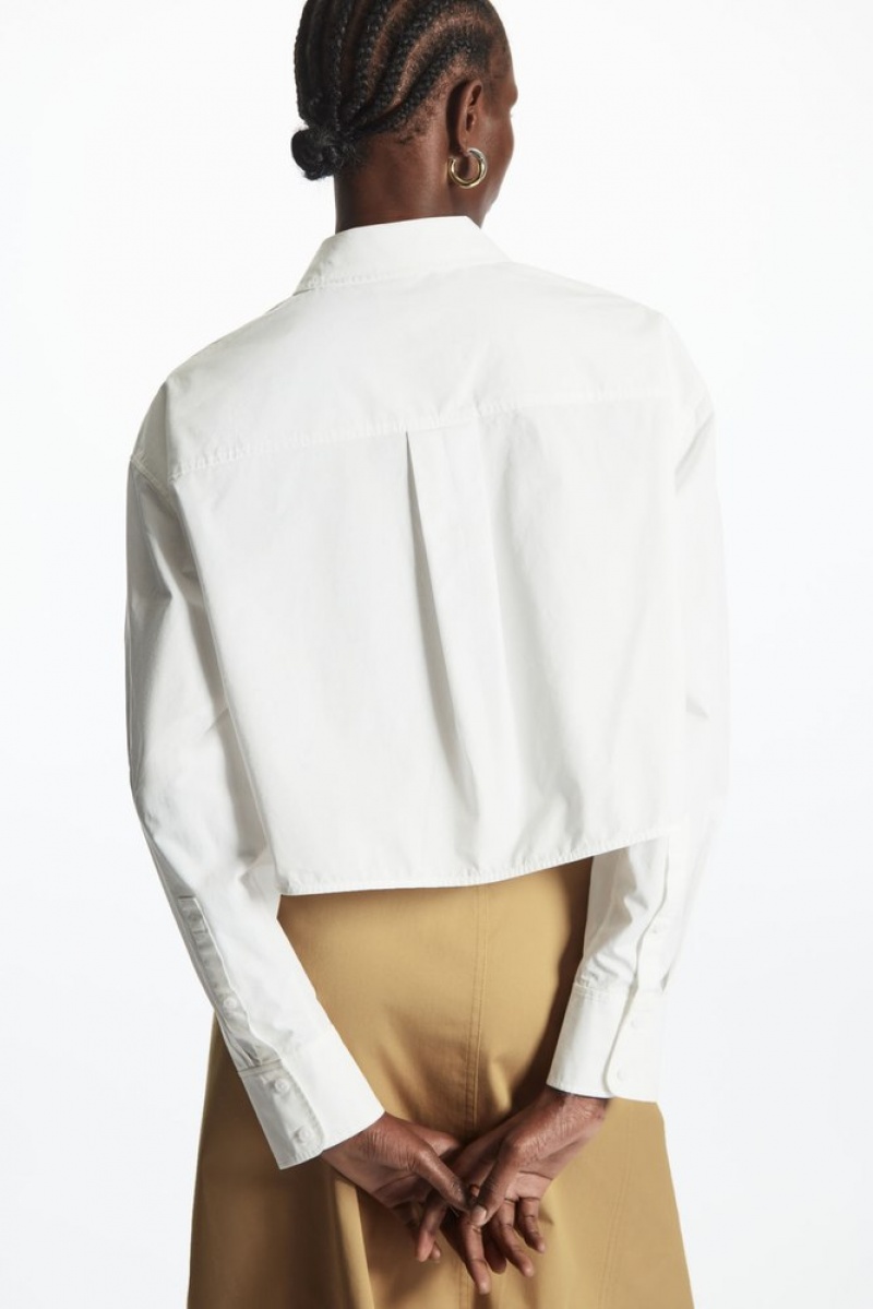 White COS Cropped Poplin Shirt Tops | 129068-SCF