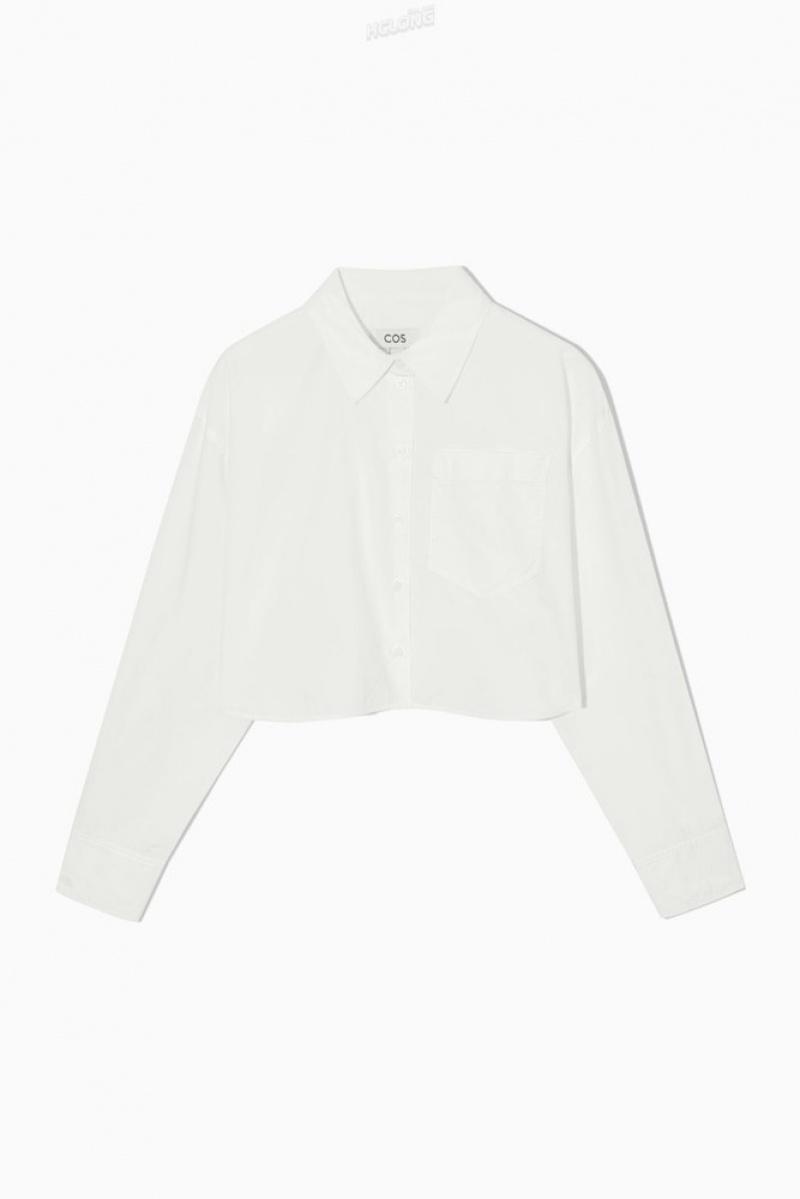 White COS Cropped Poplin Shirt Tops | 129068-SCF