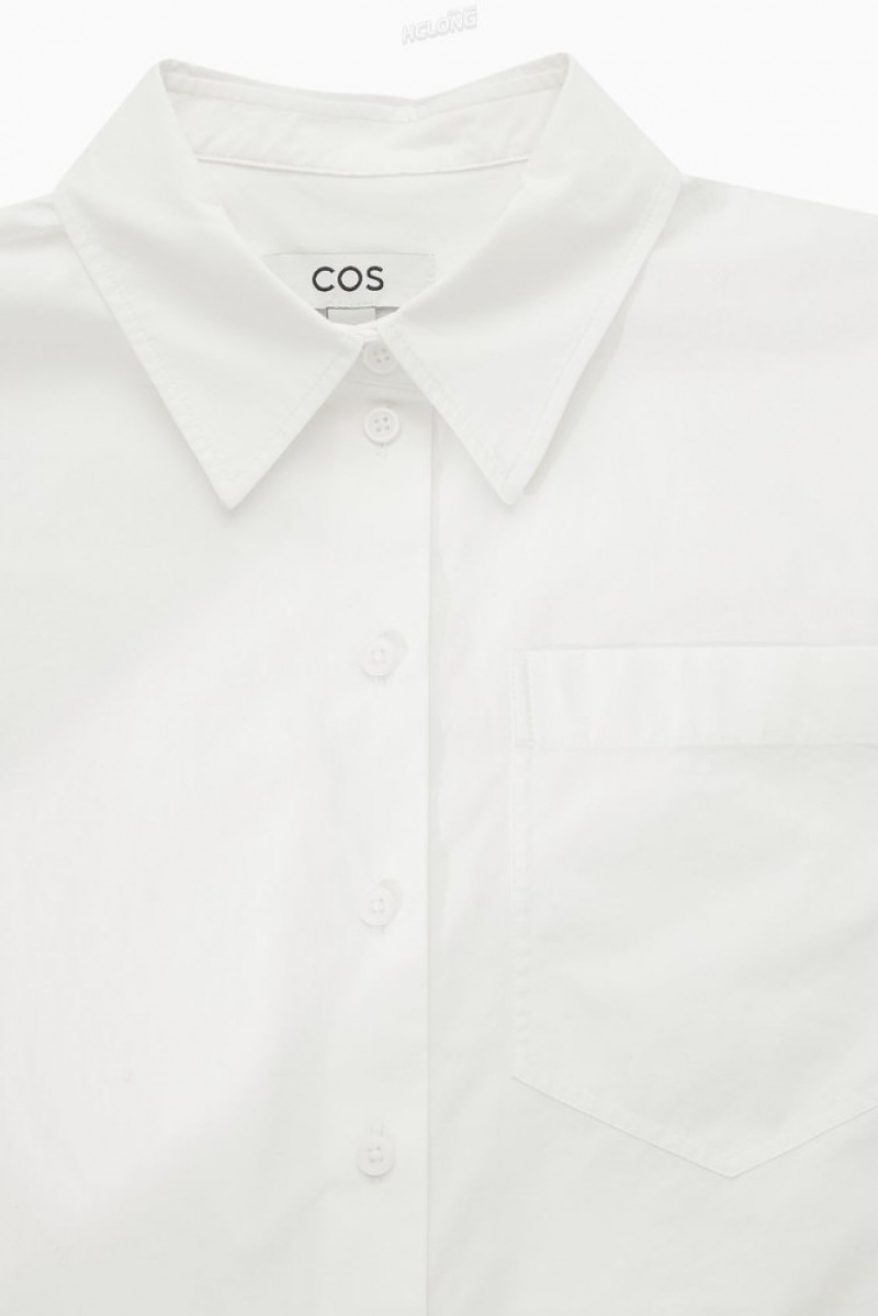 White COS Cropped Poplin Shirt Tops | 129068-SCF