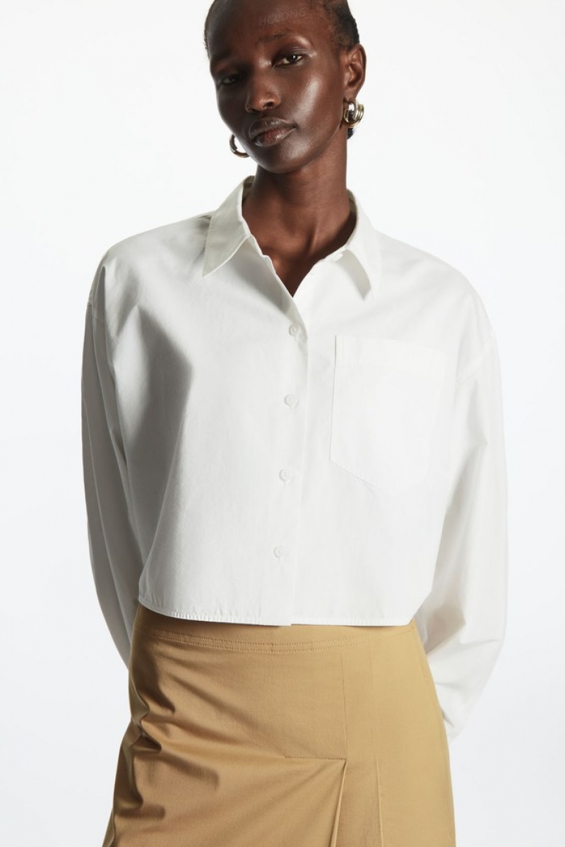 White COS Cropped Poplin Shirt Tops | 129068-SCF