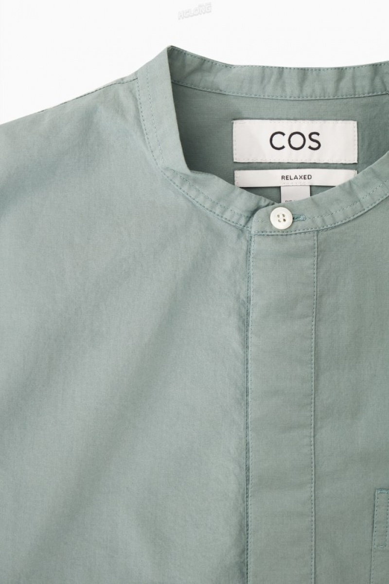 White COS Grandad-Collar Half-Placket Shirt Shirts | 560748-BOI