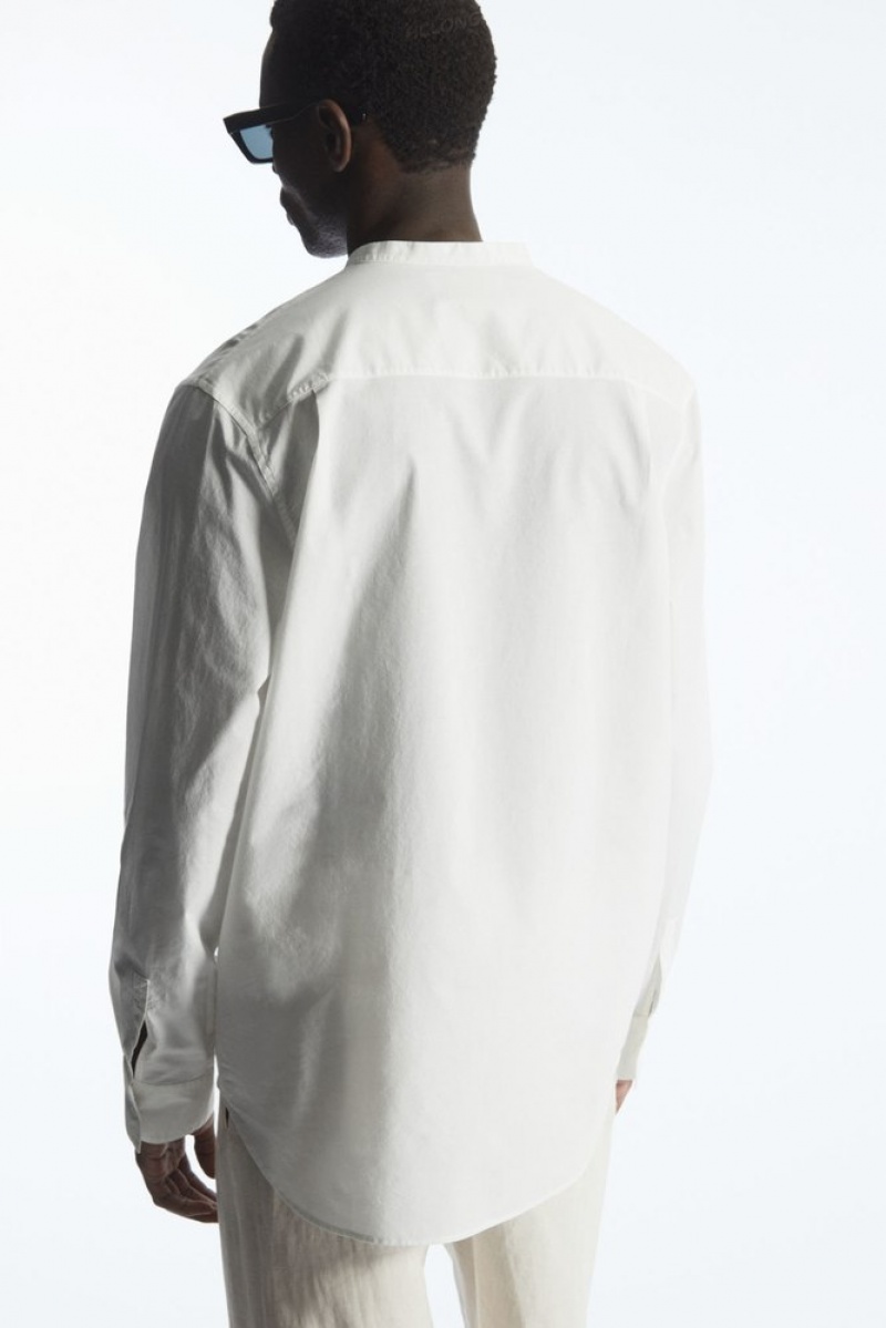 White COS Grandad-Collar Half-Placket Shirt Shirts | 974306-MHV