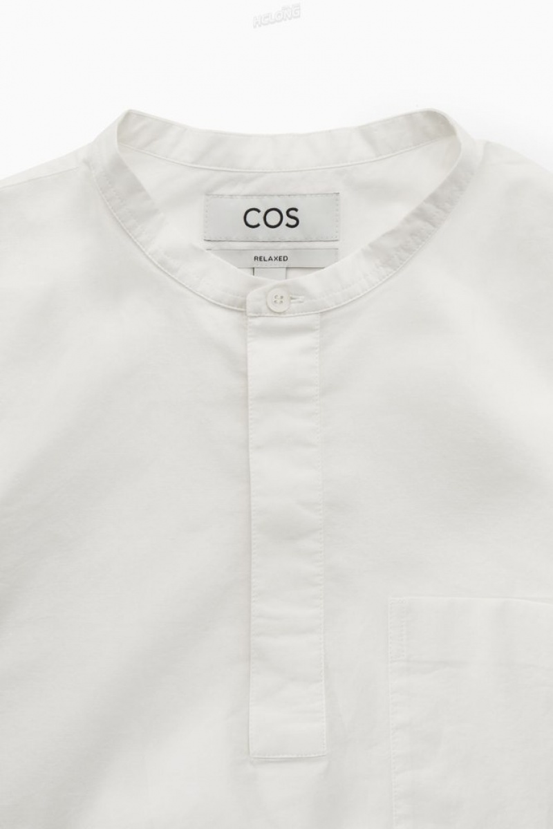 White COS Grandad-Collar Half-Placket Shirt Shirts | 974306-MHV