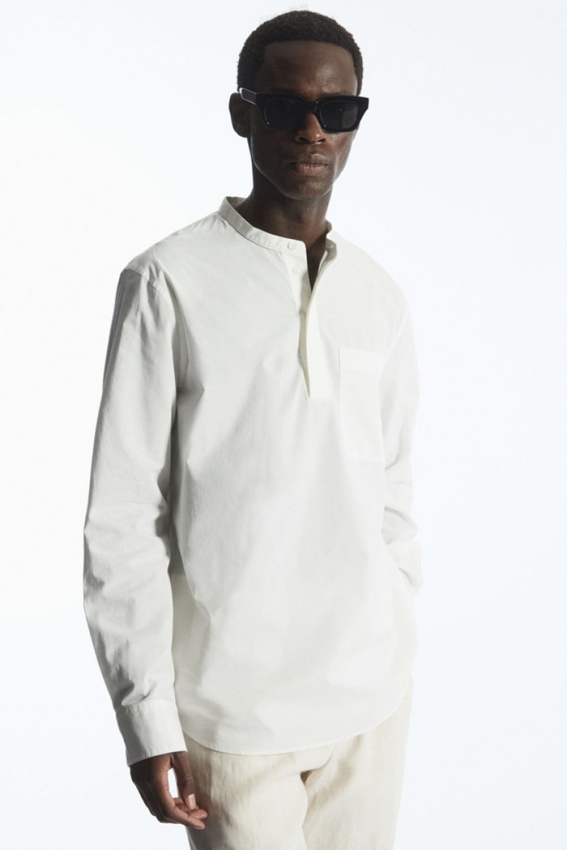 White COS Grandad-Collar Half-Placket Shirt Shirts | 974306-MHV