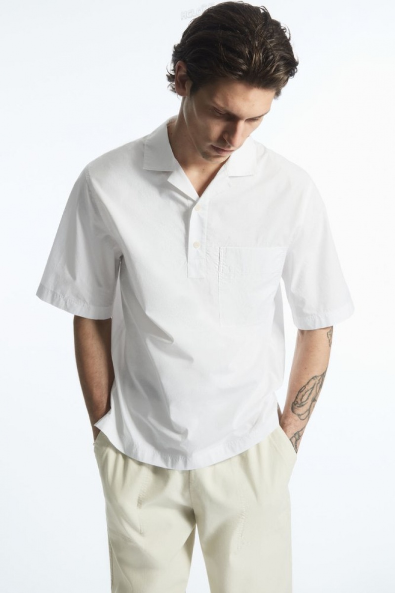 White COS Half-Placket Short-Sleeved Shirt Shirts | 605723-RCK