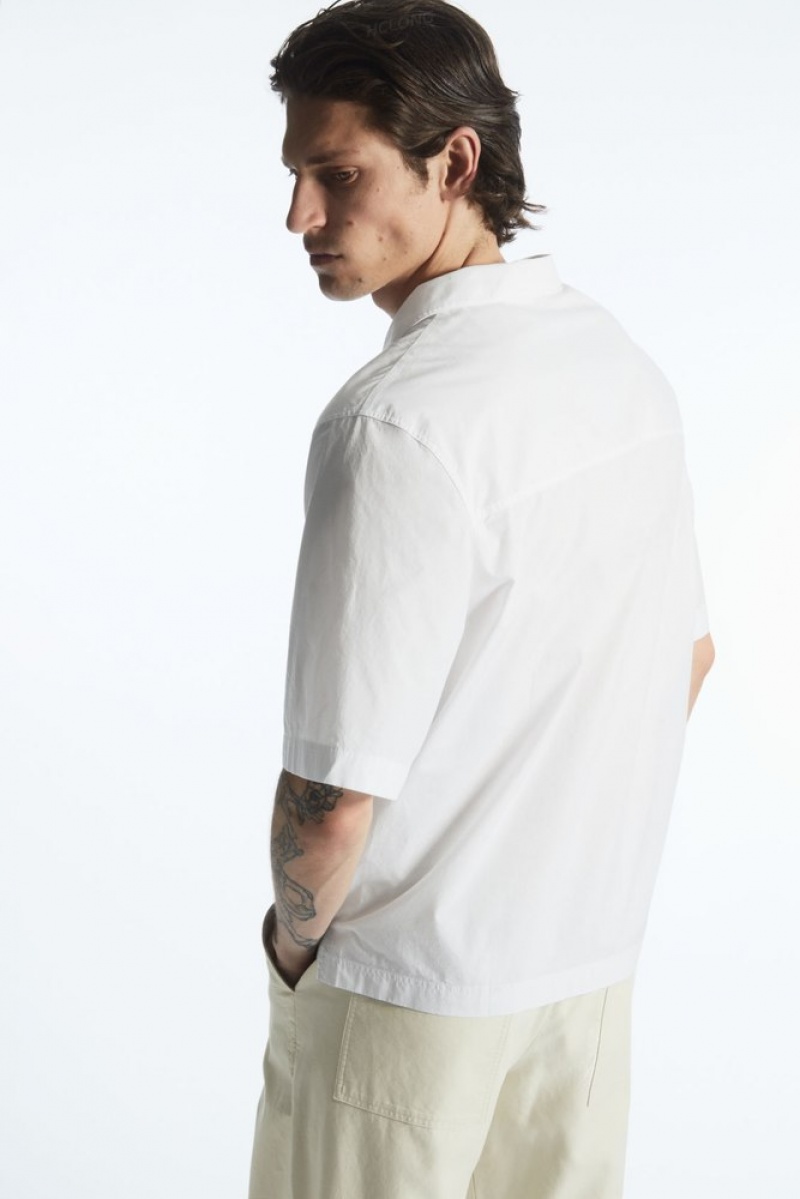 White COS Half-Placket Short-Sleeved Shirt Shirts | 605723-RCK