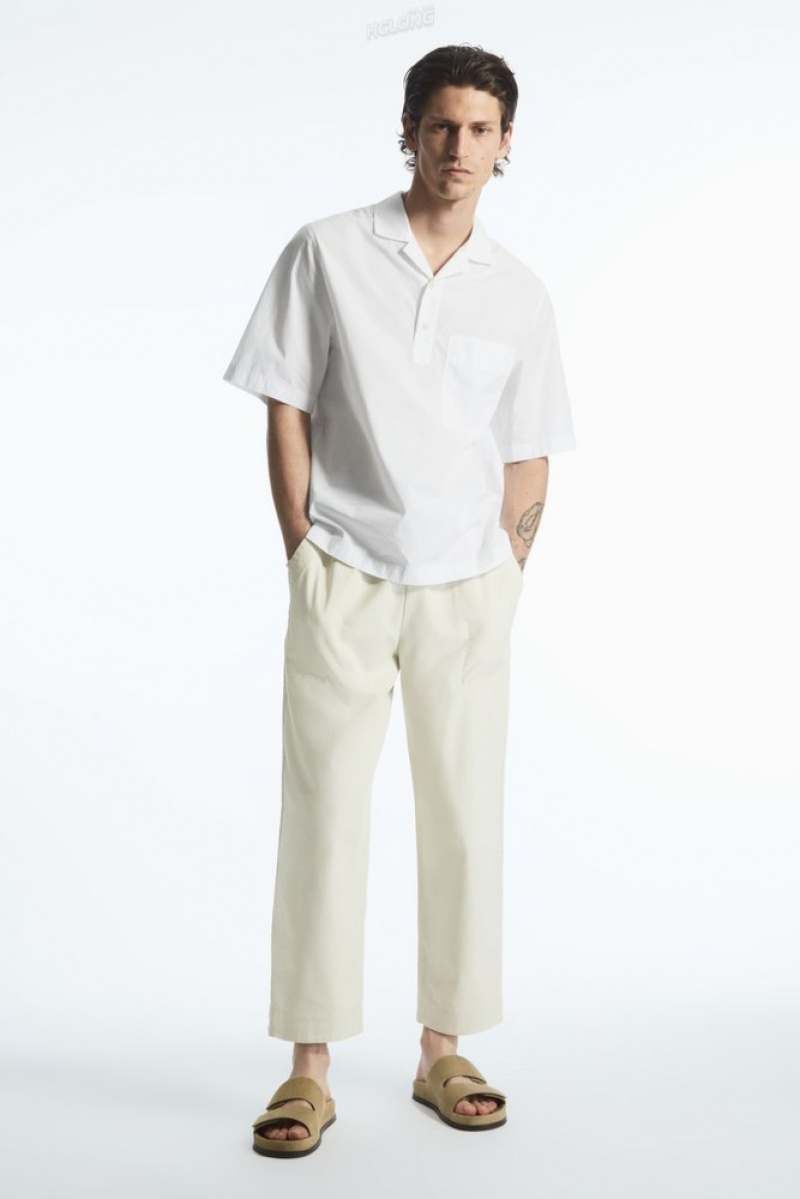 White COS Half-Placket Short-Sleeved Shirt Shirts | 605723-RCK