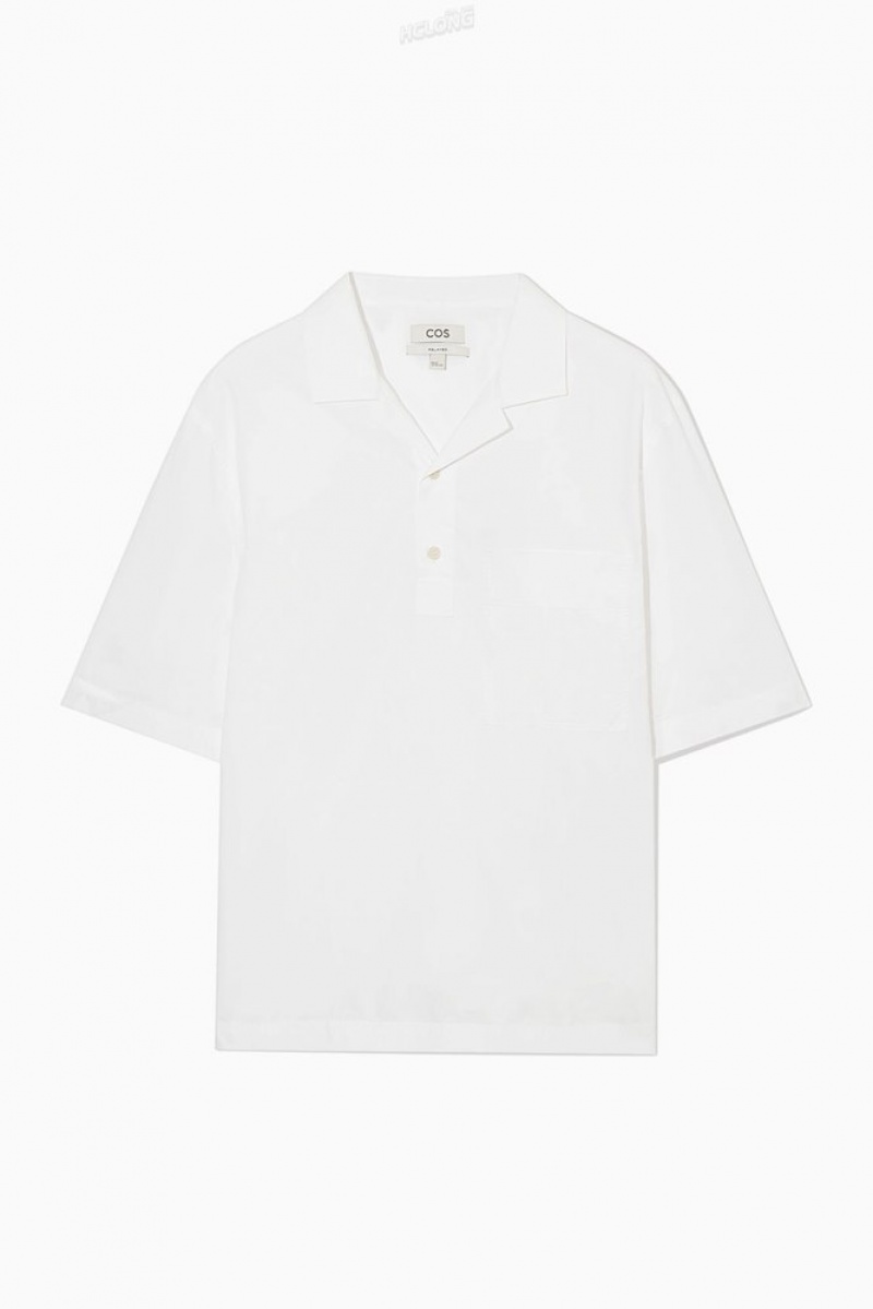 White COS Half-Placket Short-Sleeved Shirt Shirts | 605723-RCK