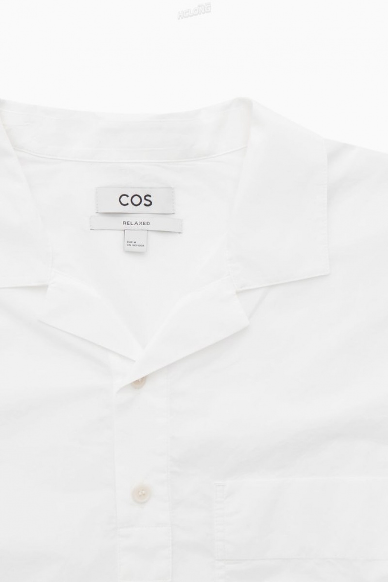 White COS Half-Placket Short-Sleeved Shirt Shirts | 605723-RCK