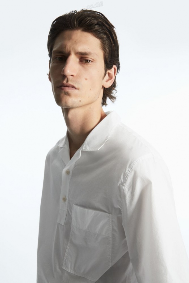 White COS Half-Placket Short-Sleeved Shirt Shirts | 605723-RCK