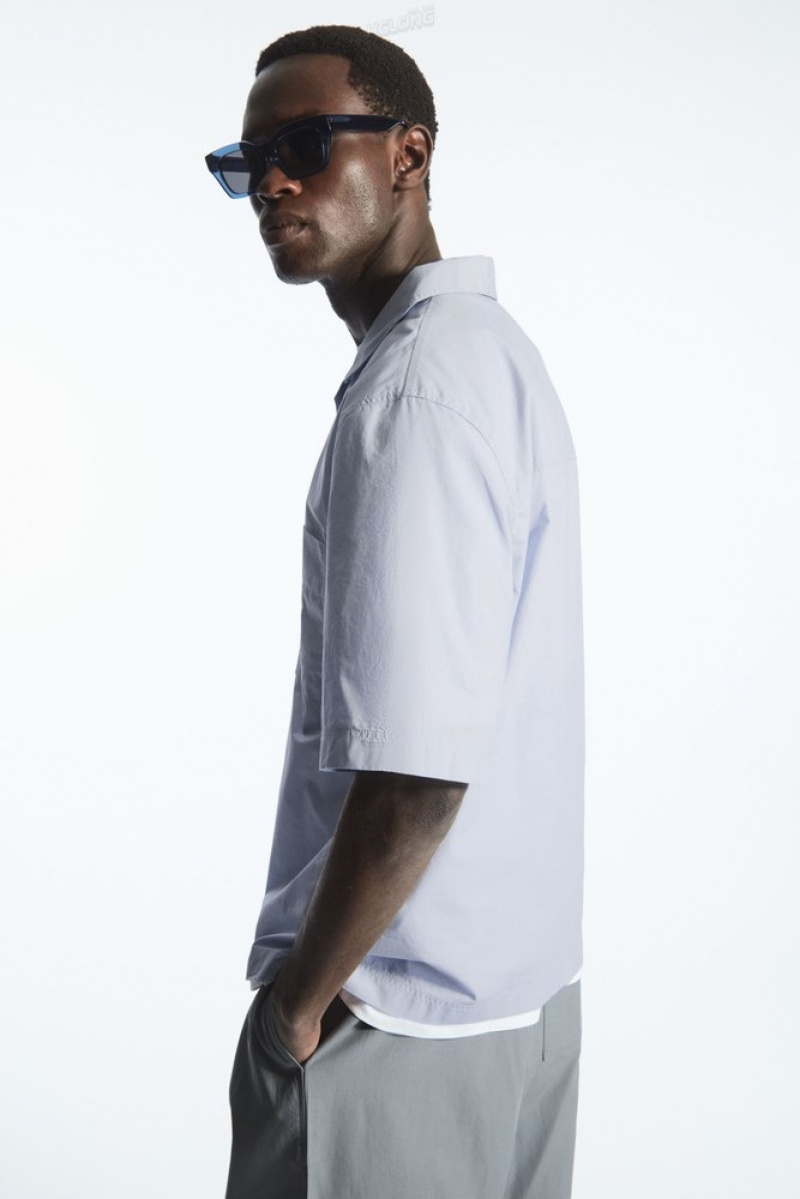 White COS Half-Placket Short-Sleeved Shirt Shirts | 267439-ZIV