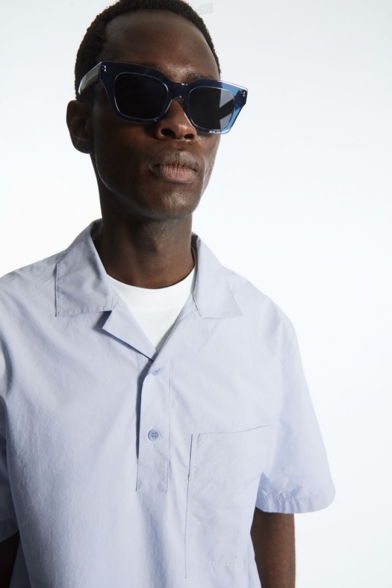 White COS Half-Placket Short-Sleeved Shirt Shirts | 267439-ZIV