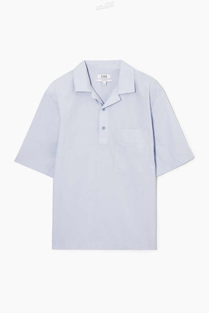 White COS Half-Placket Short-Sleeved Shirt Shirts | 267439-ZIV