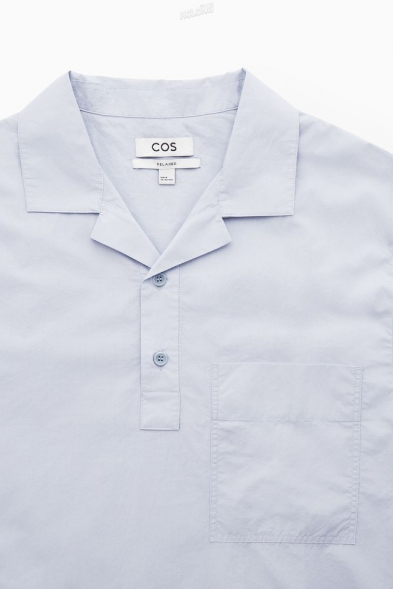 White COS Half-Placket Short-Sleeved Shirt Shirts | 267439-ZIV