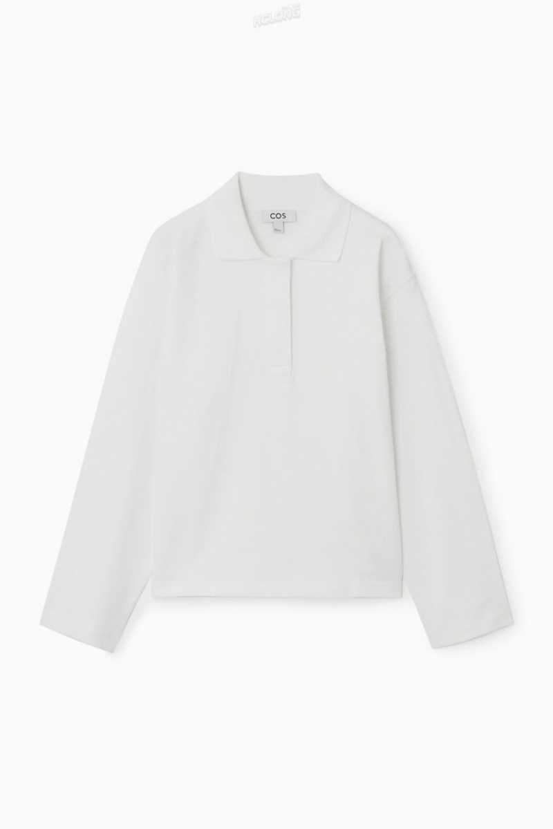 White COS Long-Sleeved Polo Shirt Tops | 863210-DTS