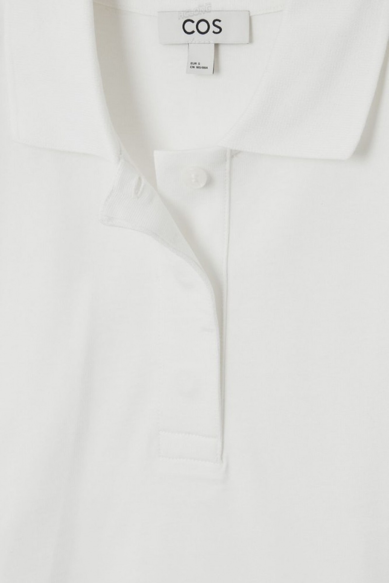 White COS Long-Sleeved Polo Shirt Tops | 863210-DTS