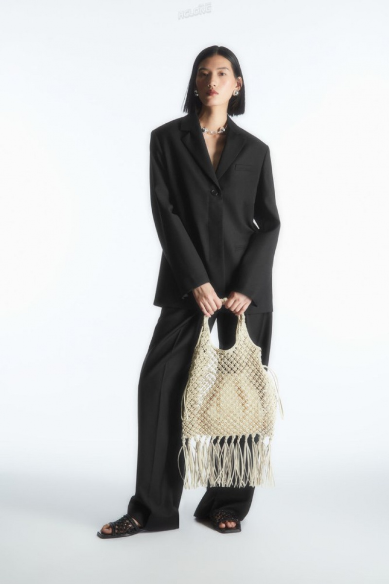 White COS Mini Macramé Shopper - Leather Bags | 264510-KIV