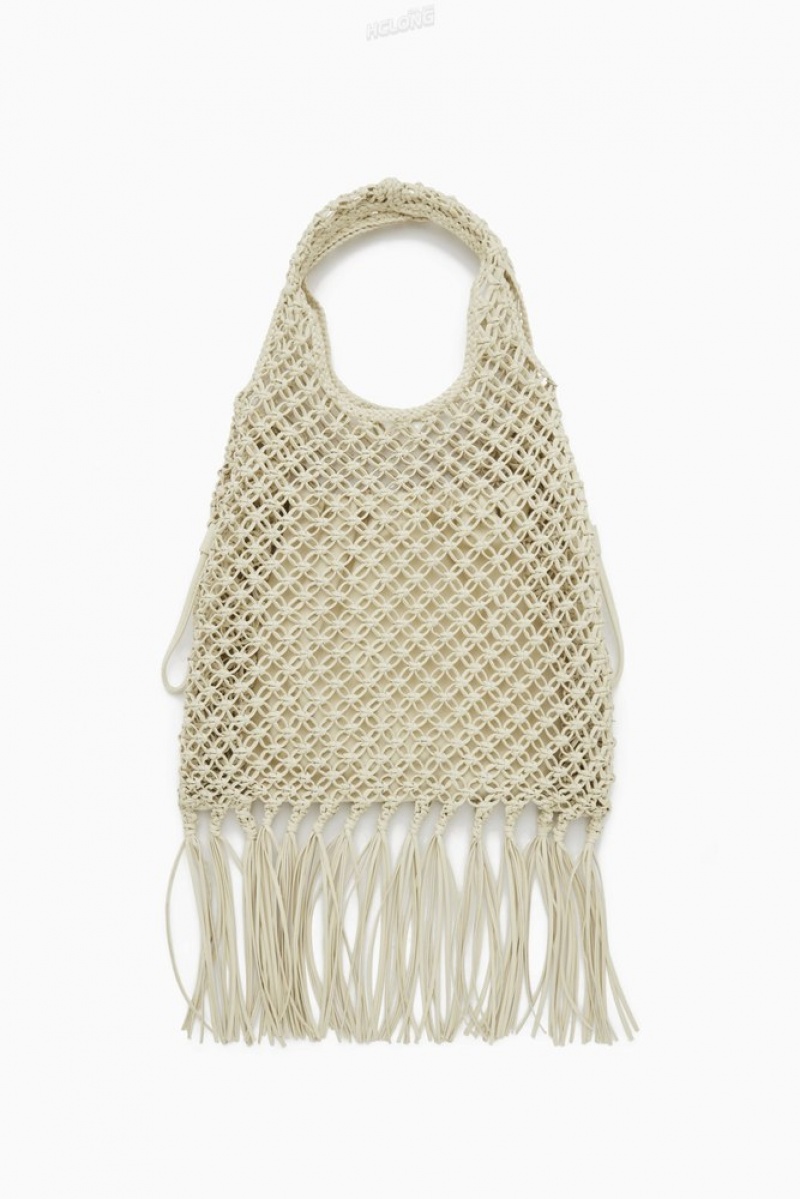 White COS Mini Macramé Shopper - Leather Bags | 264510-KIV