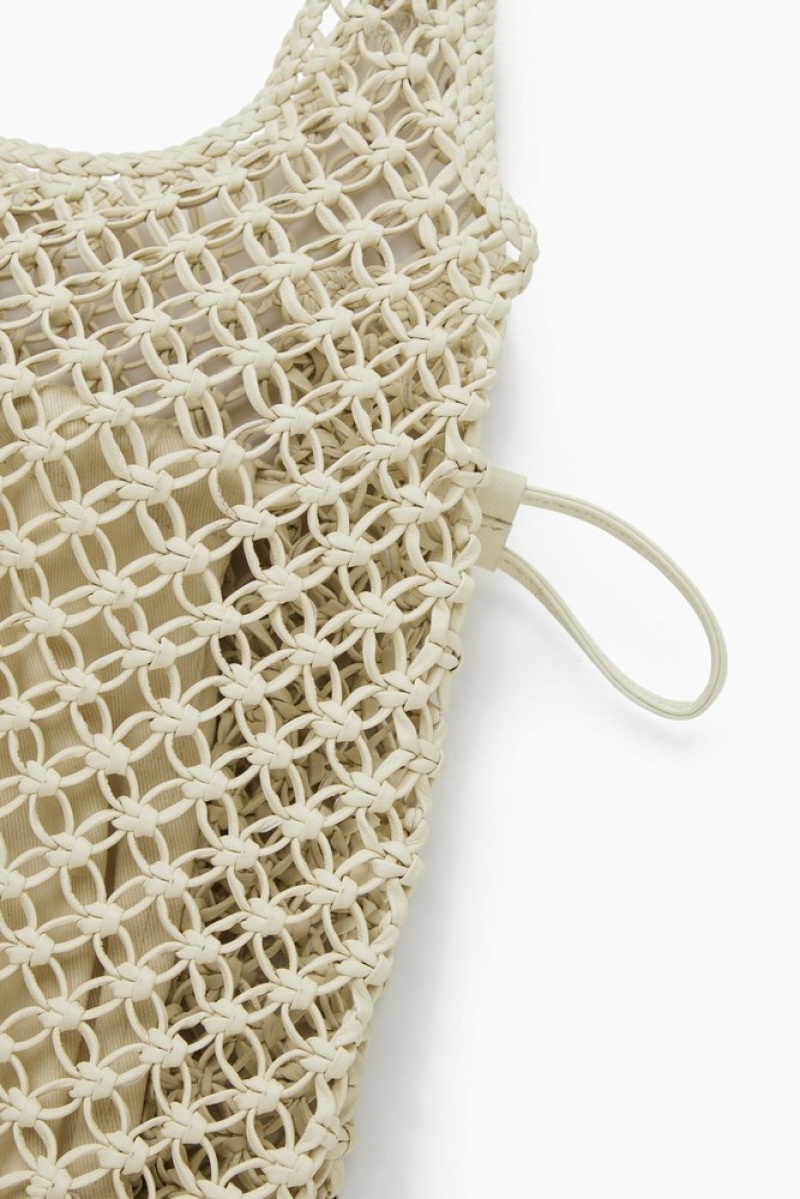 White COS Mini Macramé Shopper - Leather Bags | 264510-KIV