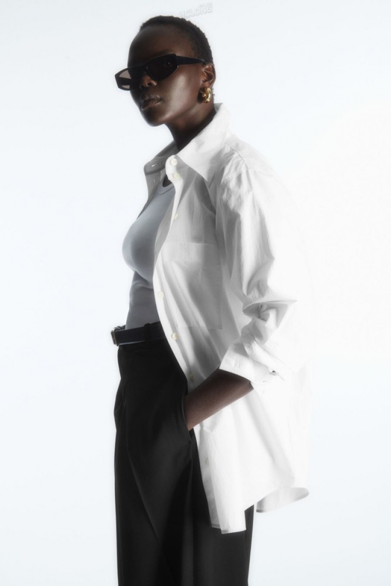 White COS Oversized Long-Sleeve Shirt Shirts & Blouses | 987125-BNL