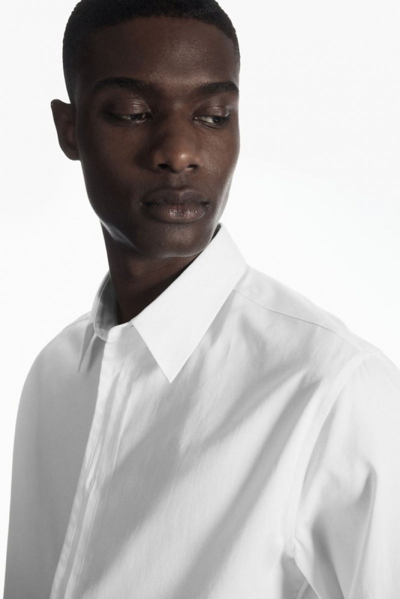 White COS Pleated-Placket Dress Shirt Shirts | 352894-NIA