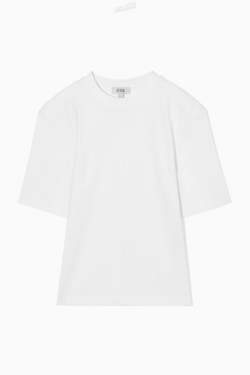 White COS Power-Shoulder Waisted T-Shirt T-shirts | 349728-NWQ