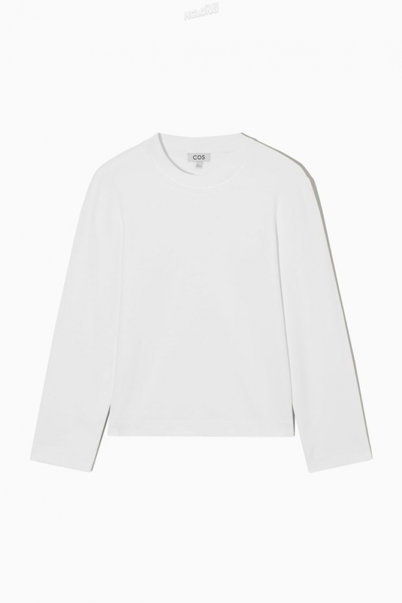 White COS Regular-Fit Heavyweight Long-Sleeved T-Shirt T-shirts | 467038-BCH