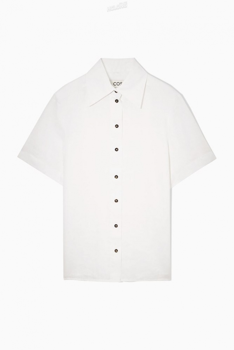 White COS Regular-Fit Linen Shirt Shirts & Blouses | 867290-YXW