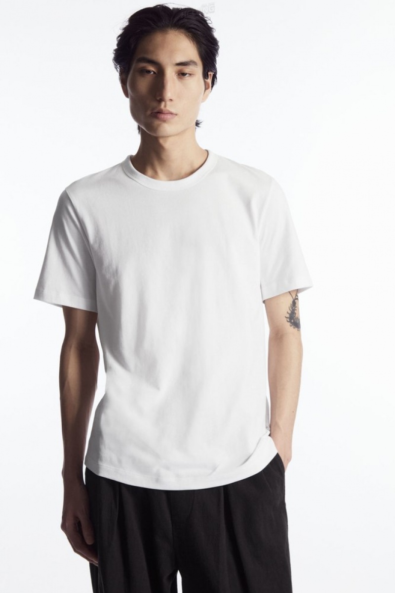 White COS Regular-Fit Mid-Weight Brushed T-Shirt T-shirts | 084956-CEO