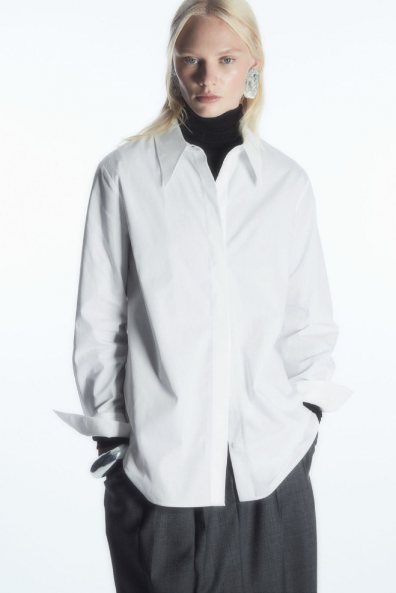 White COS Relaxed Cotton-Poplin Shirt Shirts & Blouses | 091836-CUN