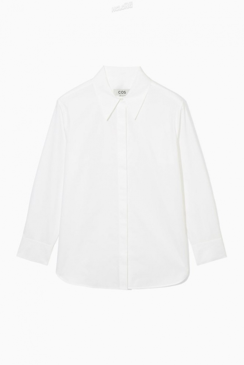 White COS Relaxed Cotton-Poplin Shirt Shirts & Blouses | 091836-CUN