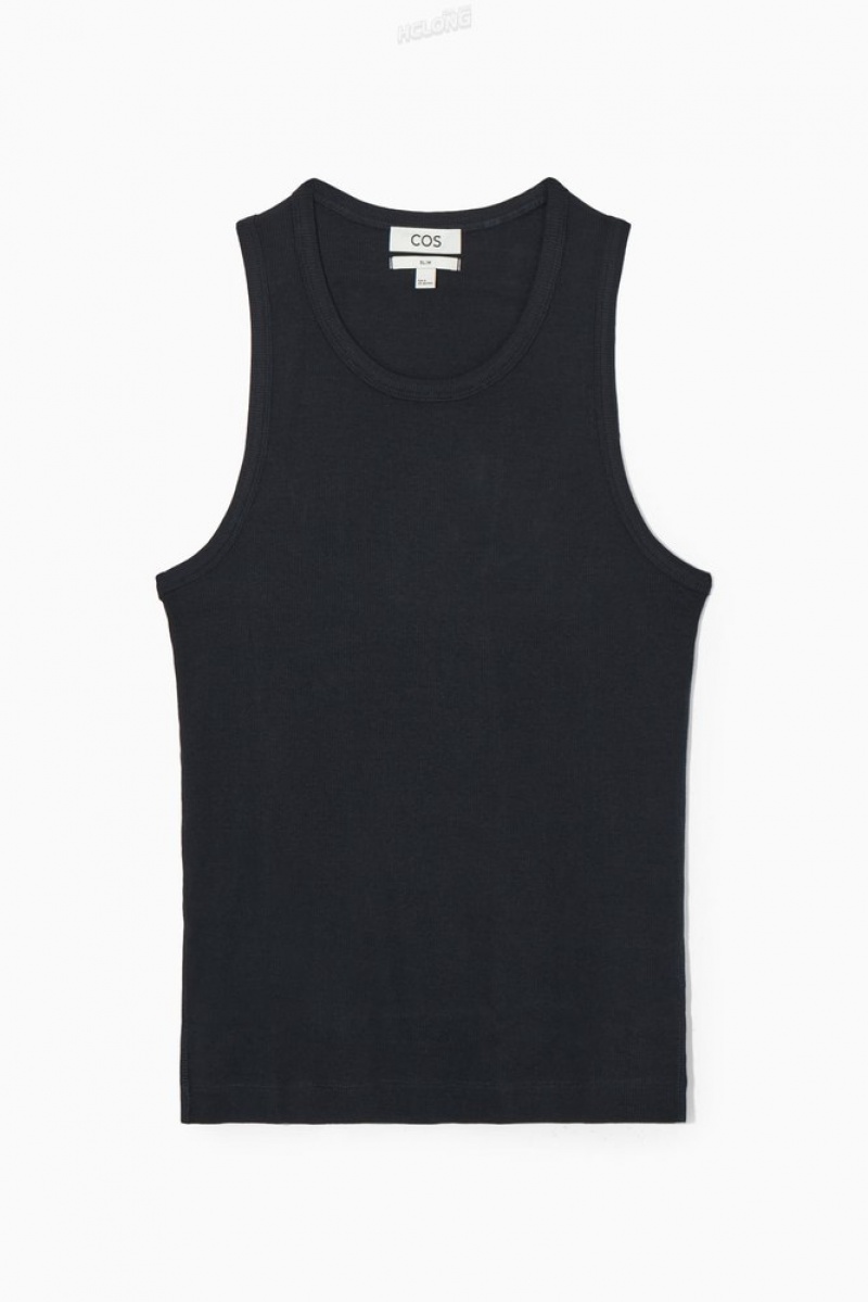 White COS Ribbed Tank Top T-shirts | 058163-LWC