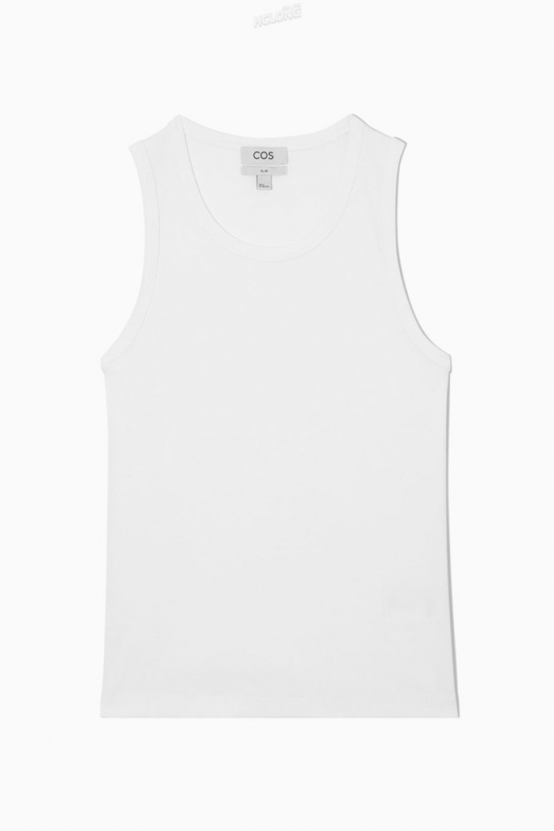 White COS Ribbed Tank Top T-shirts | 093674-CTD