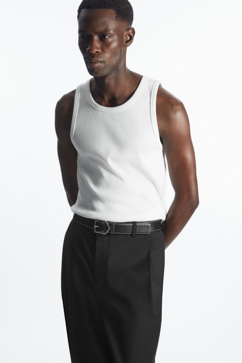 White COS Ribbed Tank Top T-shirts | 093674-CTD