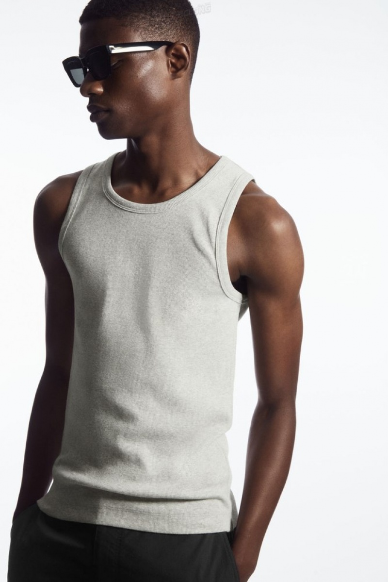 White COS Ribbed Tank Top T-shirts | 952617-PIT