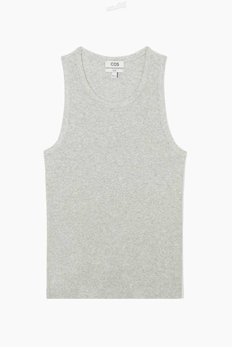 White COS Ribbed Tank Top T-shirts | 952617-PIT