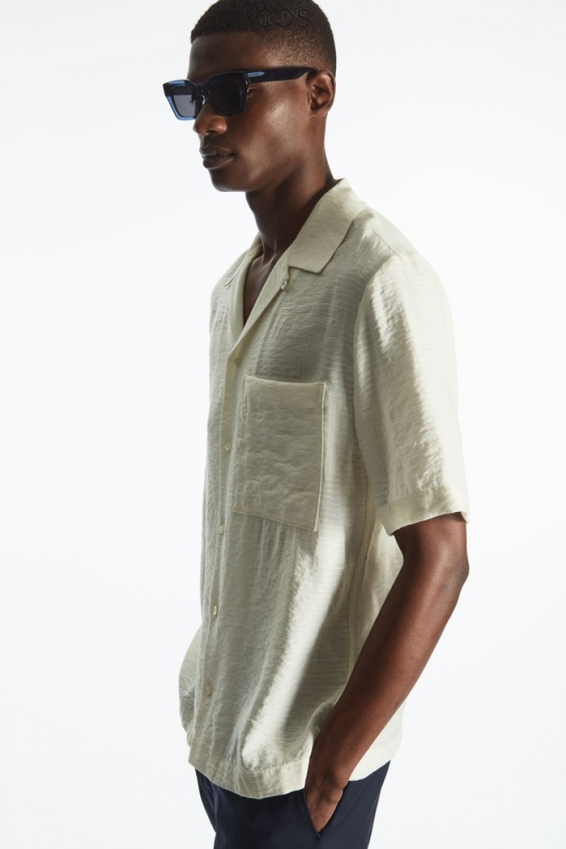 White COS Textured Short-Sleeved Shirt Shirts | 914870-DBE