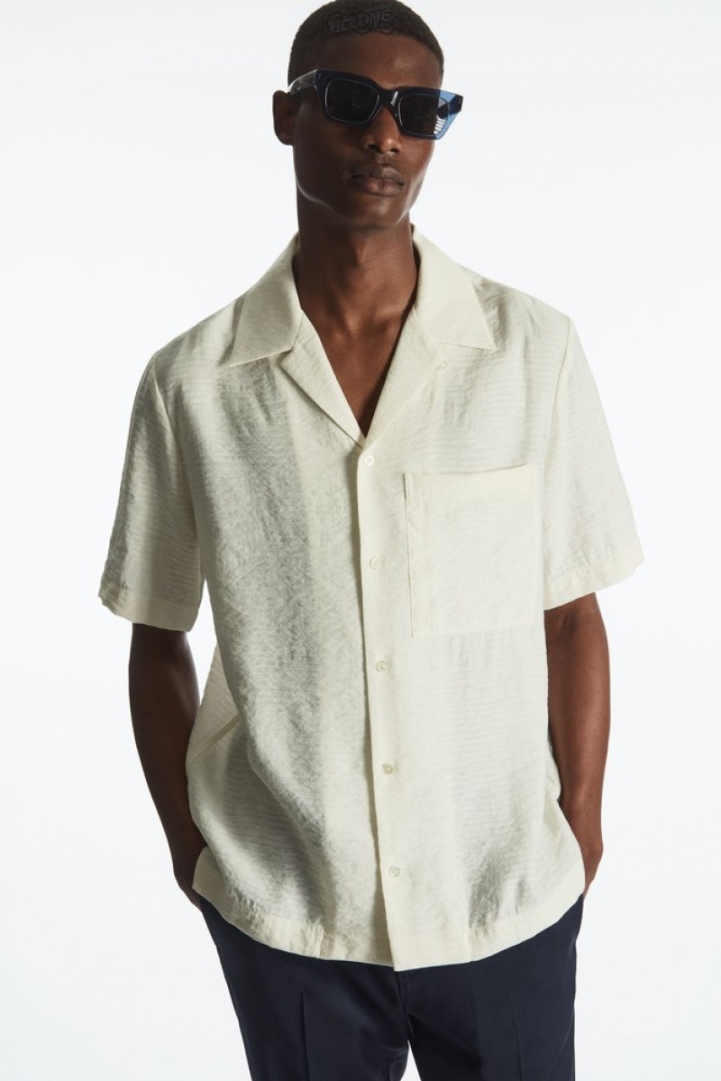 White COS Textured Short-Sleeved Shirt Shirts | 914870-DBE