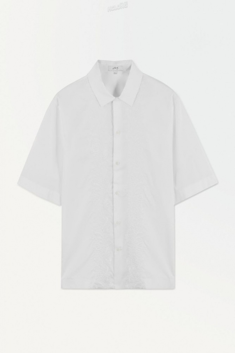 White COS The Embroidered Short-Sleeved Shirt Shirts | 823170-GSB