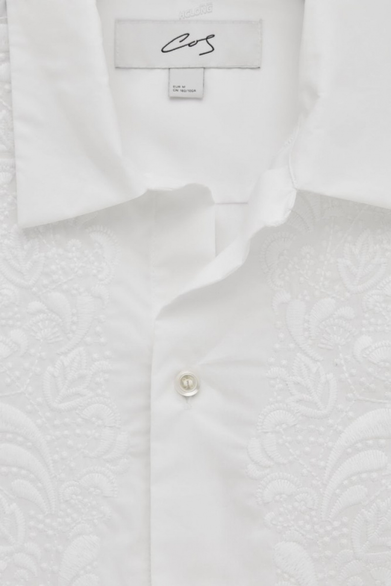 White COS The Embroidered Short-Sleeved Shirt Shirts | 823170-GSB