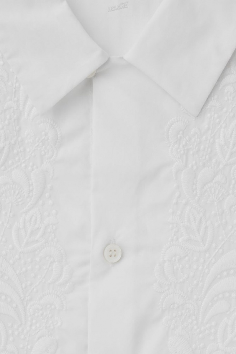 White COS The Embroidered Short-Sleeved Shirt Shirts | 823170-GSB