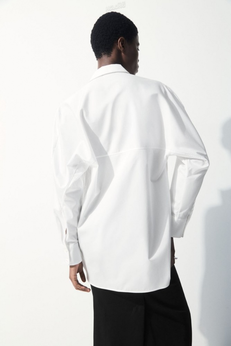 White COS The Oversized Cotton-Sateen Shirt Shirts & Blouses | 592031-HPO