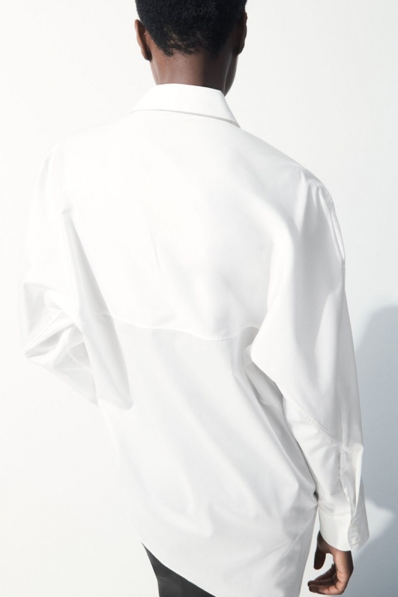 White COS The Oversized Cotton-Sateen Shirt Shirts & Blouses | 592031-HPO