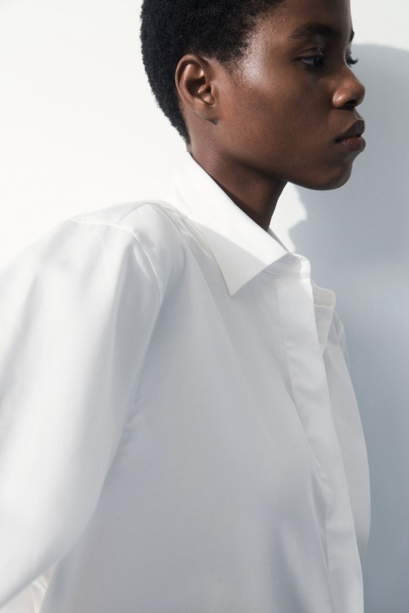 White COS The Oversized Cotton-Sateen Shirt Shirts & Blouses | 592031-HPO