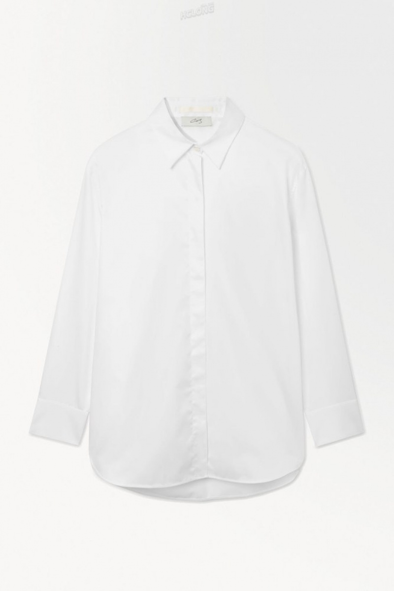 White COS The Oversized Cotton-Sateen Shirt Shirts & Blouses | 592031-HPO