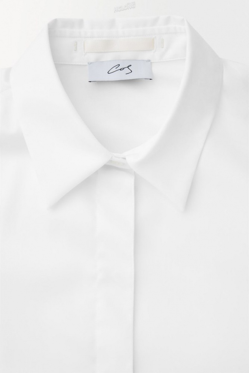 White COS The Oversized Cotton-Sateen Shirt Shirts & Blouses | 592031-HPO