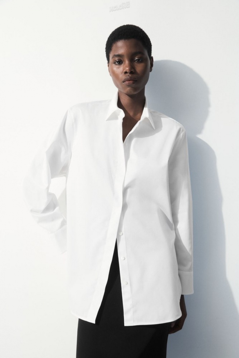 White COS The Oversized Cotton-Sateen Shirt Shirts & Blouses | 592031-HPO