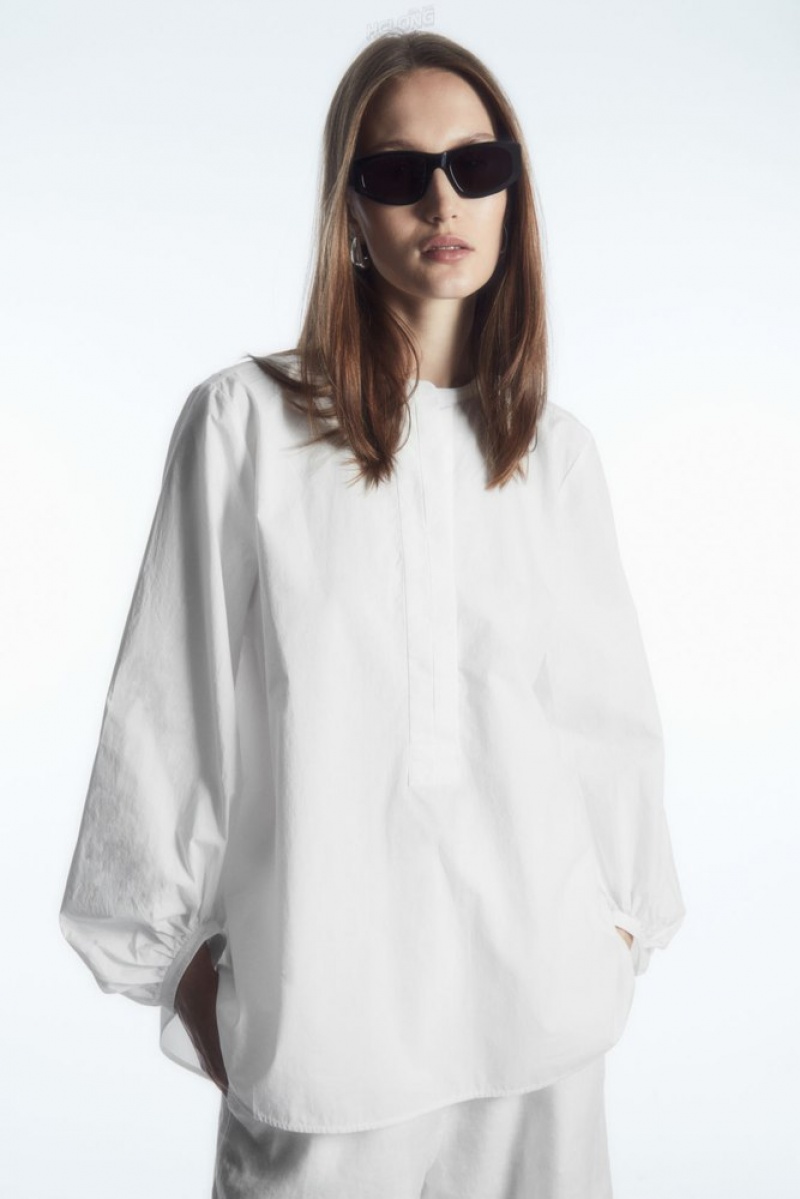 White COS Voluminous Cotton Blouse Shirts & Blouses | 780962-WTY