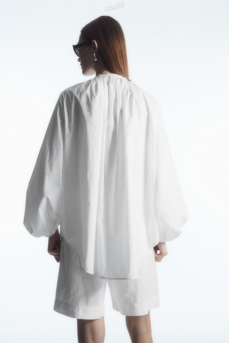 White COS Voluminous Cotton Blouse Shirts & Blouses | 780962-WTY