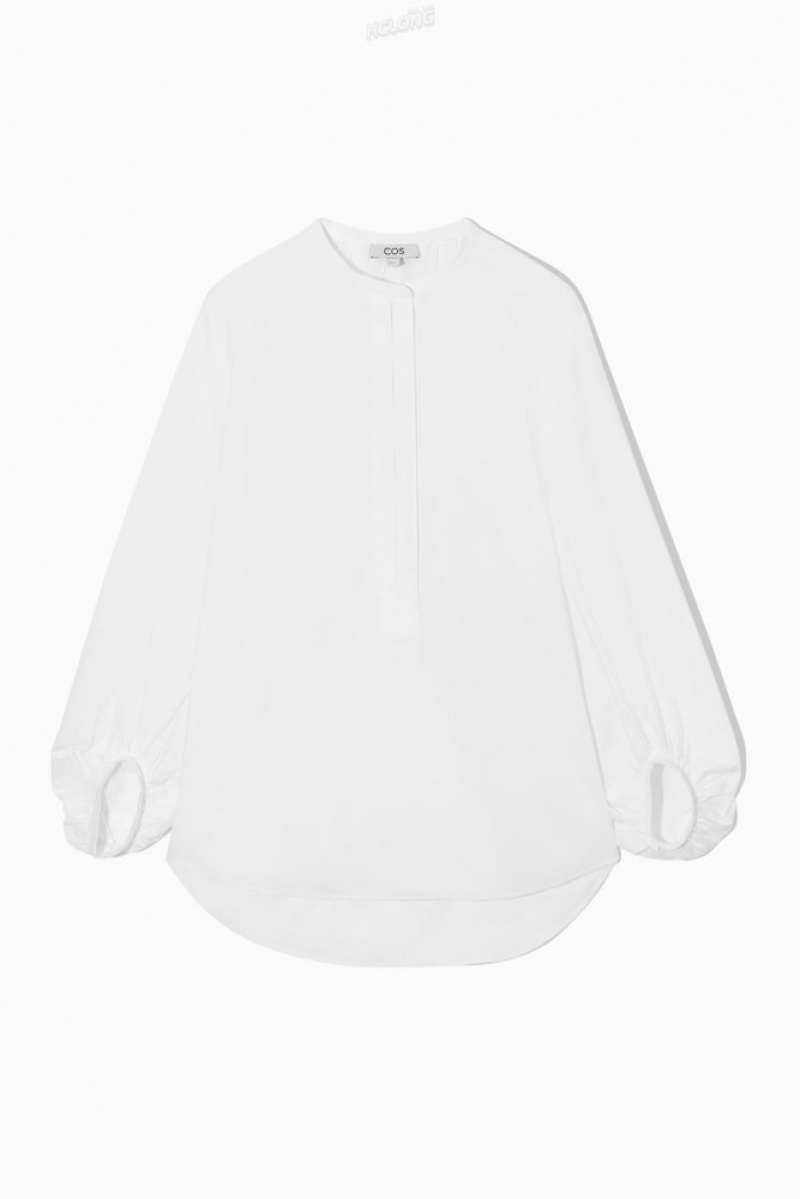 White COS Voluminous Cotton Blouse Shirts & Blouses | 780962-WTY